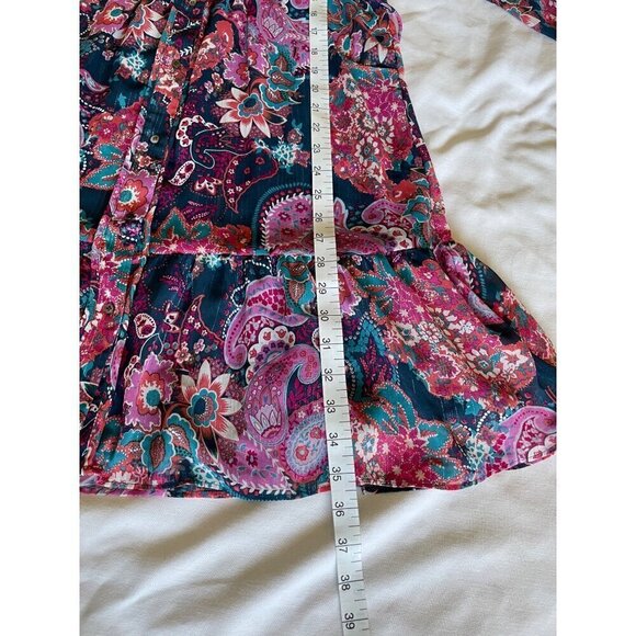 Aqua Women's Boho Dress Size M Floral Cold Shoulder Sheer Sleeves V-Neck Pockets - Picture 12 of 12